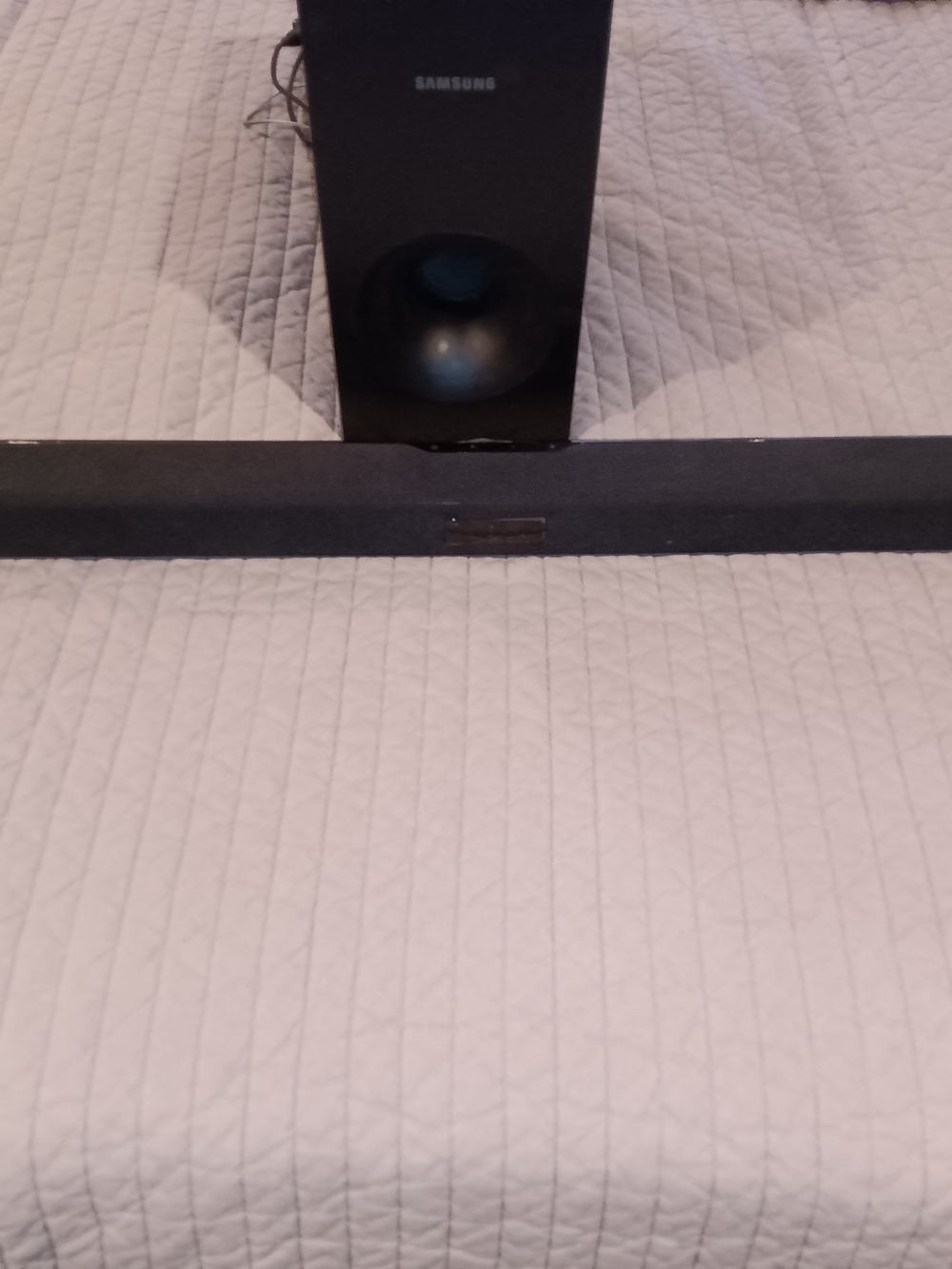 Sleek Soundbar and Subwoofer W/ Attachments & Remote.